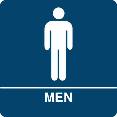 Kroy ADA regulatory MEN Restroom signs with tactile braille. Durable and tough injection molded ABS plastic 8" x 8" in blue.