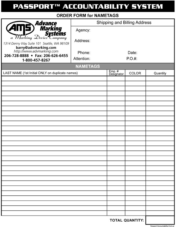 Passport Accountability order form