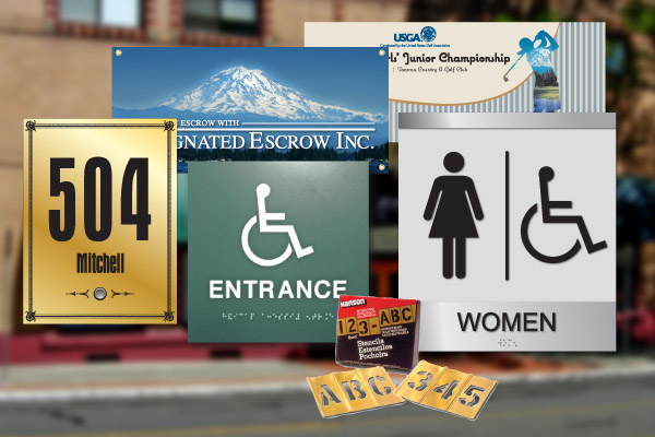 Metal Photo, plastic with ADA Braille textile signs