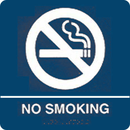 ADA REgulatory No Smoking signs. Made from tough injection-molded ABS plastic. 8" x 8" tactile braille signs.