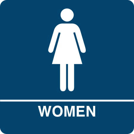 Kroy ADA regulatory WOMEN Restroom signs with tactile braille. Durable and tough injection molded ABS plastic 8" x 8" in blue.