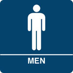 Kroy ADA regulatory MEN Restroom signs with tactile braille. Durable and tough injection molded ABS plastic 8" x 8" in blue.