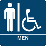Kroy ADA regulatory ISA MEN Restroom signs with tactile braille. Durable and tough injection molded ABS plastic 8" x 8" in blue.