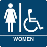 Kroy ADA regulatory WOMEN ISA Restroom signs with tactile braille. Durable and tough injection molded ABS plastic 8" x 8" in blue.